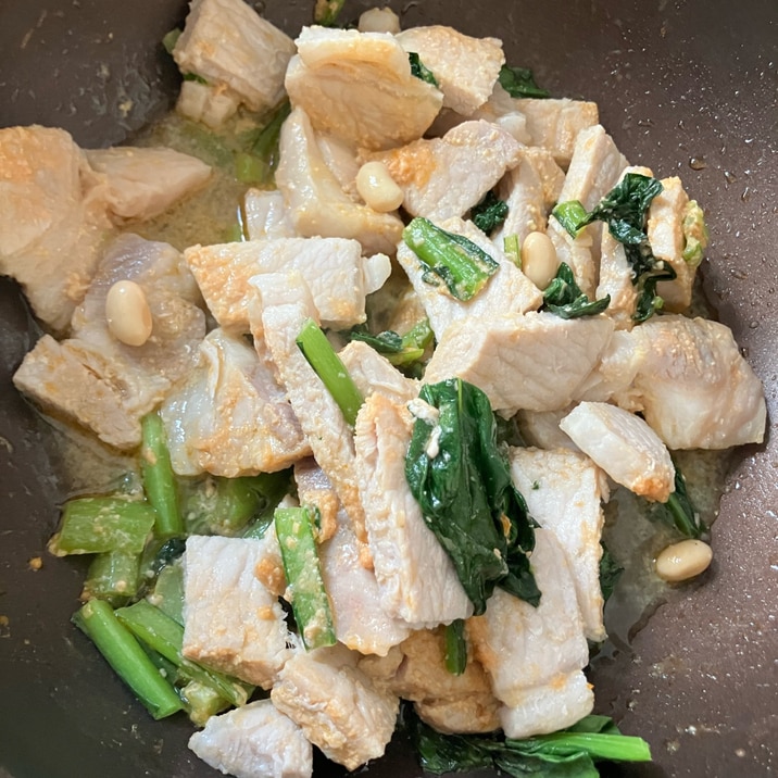 豚ロースと小松菜の豆炒め
